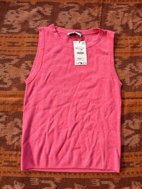 Zara Pink Sleeveless Knit Sweater Tank Top XL